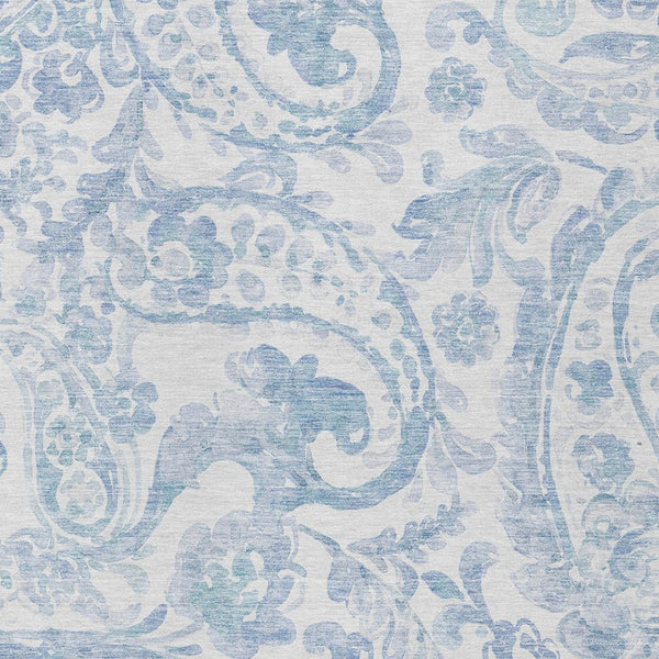 HomeRoots 5' Indoor Outdoor Paisley Area Rug - Sky Blue, Denim Blue & Ivory - Durable, Washable & Stylish 5' X 8' 588661