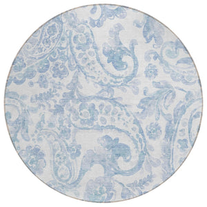 HomeRoots 5' Indoor Outdoor Paisley Area Rug - Sky Blue, Denim Blue & Ivory - Durable, Washable & Stylish 8' Round 588662