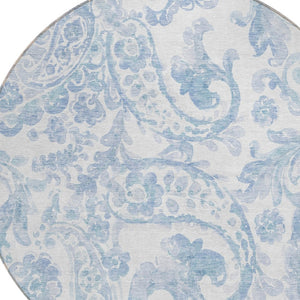 HomeRoots 5' Indoor Outdoor Paisley Area Rug - Sky Blue, Denim Blue & Ivory - Durable, Washable & Stylish 8' Round 588662