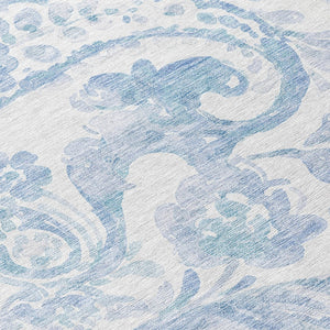HomeRoots 5' Indoor Outdoor Paisley Area Rug - Sky Blue, Denim Blue & Ivory - Durable, Washable & Stylish 8' Round 588662