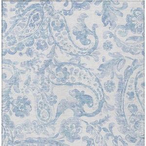 HomeRoots 5' Indoor Outdoor Paisley Area Rug - Sky Blue, Denim Blue & Ivory - Durable, Washable & Stylish 8' X 10' 588663