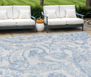 HomeRoots 5' Indoor Outdoor Paisley Area Rug - Sky Blue, Denim Blue & Ivory - Durable, Washable & Stylish 8' X 10' 588663