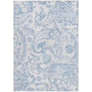 HomeRoots 5' Indoor Outdoor Paisley Area Rug - Sky Blue, Denim Blue & Ivory - Durable, Washable & Stylish 10' X 14' 588665