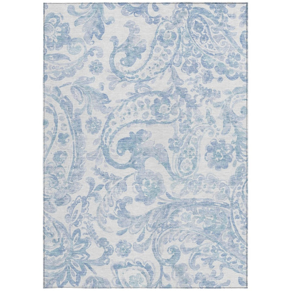 HomeRoots 5' Indoor Outdoor Paisley Area Rug - Sky Blue, Denim Blue & Ivory - Durable, Washable & Stylish 10' X 14' 588665