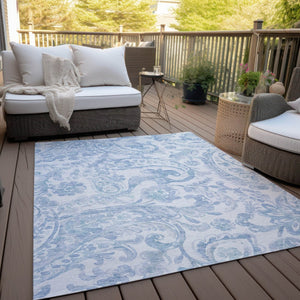 HomeRoots 5' Indoor Outdoor Paisley Area Rug - Sky Blue, Denim Blue & Ivory - Durable, Washable & Stylish 10' X 14' 588665