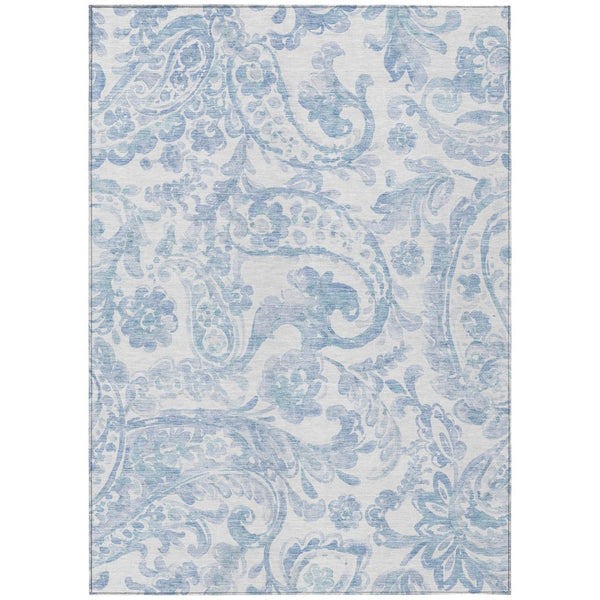 HomeRoots 5' Indoor Outdoor Paisley Area Rug - Sky Blue, Denim Blue & Ivory - Durable, Washable & Stylish 10' X 14' 588665