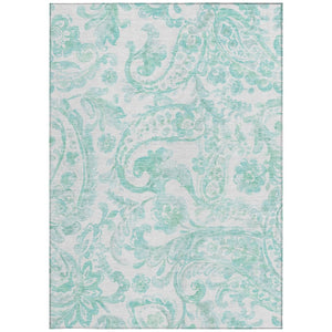 HomeRoots 5' Vibrant Turquoise and Ivory Paisley Area Rug - Durable, Washable Design for Indoor or Outdoor Use 5' X 8' 588667