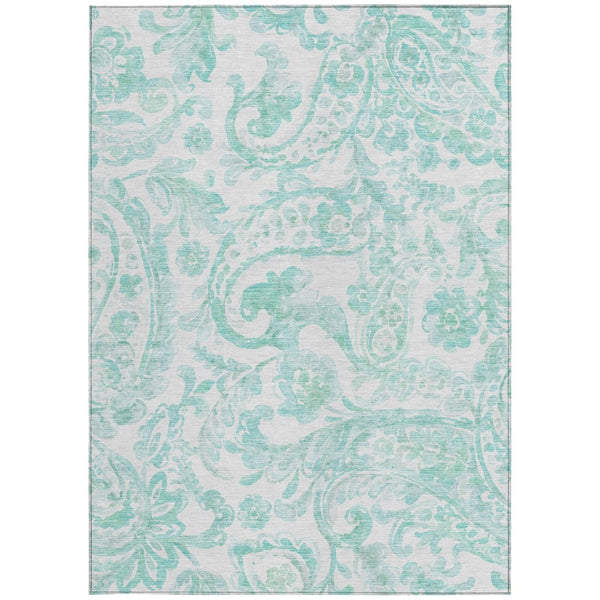 HomeRoots 5' Vibrant Turquoise and Ivory Paisley Area Rug - Durable, Washable Design for Indoor or Outdoor Use 5' X 8' 588667