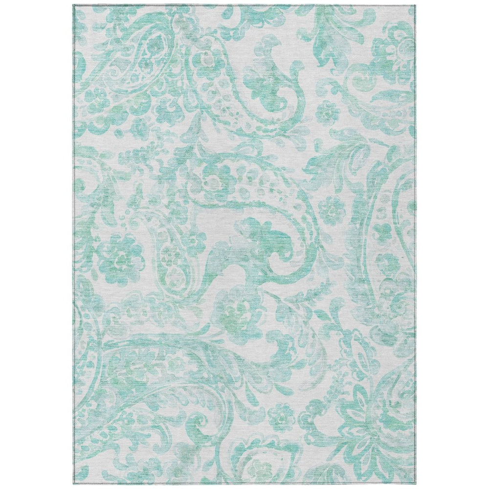 HomeRoots 5' Vibrant Turquoise and Ivory Paisley Area Rug - Durable, Washable Design for Indoor or Outdoor Use 5' X 8' 588667