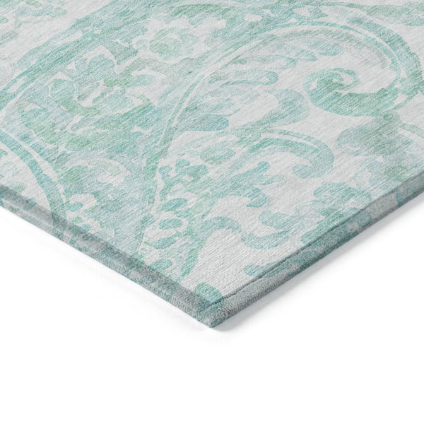 HomeRoots 5' Vibrant Turquoise and Ivory Paisley Area Rug - Durable, Washable Design for Indoor or Outdoor Use 5' X 8' 588667