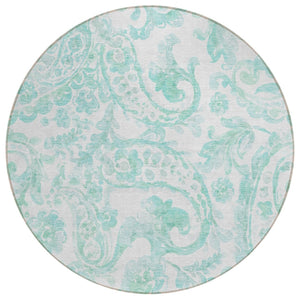 HomeRoots 5' Vibrant Turquoise and Ivory Paisley Area Rug - Durable, Washable Design for Indoor or Outdoor Use 8' Round 588668