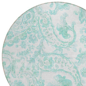HomeRoots 5' Vibrant Turquoise and Ivory Paisley Area Rug - Durable, Washable Design for Indoor or Outdoor Use 8' Round 588668