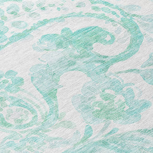 HomeRoots 5' Vibrant Turquoise and Ivory Paisley Area Rug - Durable, Washable Design for Indoor or Outdoor Use 8' Round 588668