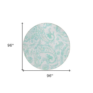 HomeRoots 5' Vibrant Turquoise and Ivory Paisley Area Rug - Durable, Washable Design for Indoor or Outdoor Use 8' Round 588668
