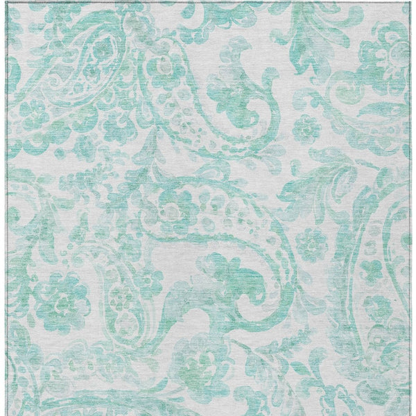HomeRoots 5' Vibrant Turquoise and Ivory Paisley Area Rug - Durable, Washable Design for Indoor or Outdoor Use 8' X 10' 588669