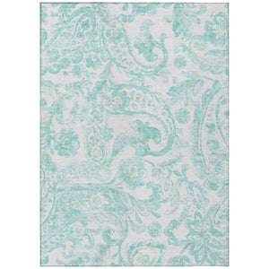 HomeRoots 5' Vibrant Turquoise and Ivory Paisley Area Rug - Durable, Washable Design for Indoor or Outdoor Use 8' X 10' 588669