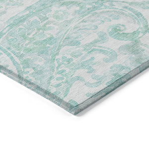 HomeRoots 5' Vibrant Turquoise and Ivory Paisley Area Rug - Durable, Washable Design for Indoor or Outdoor Use 8' X 10' 588669