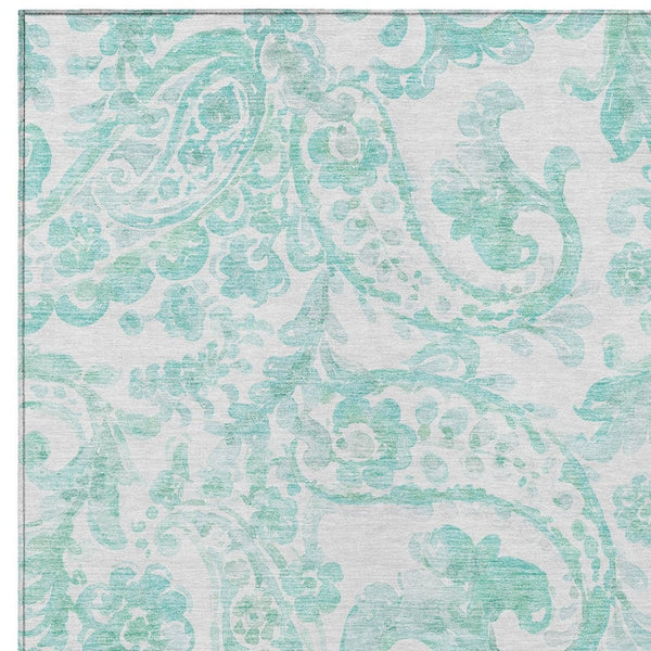 HomeRoots 5' Vibrant Turquoise and Ivory Paisley Area Rug - Durable, Washable Design for Indoor or Outdoor Use 8' X 10' 588669