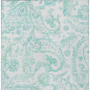 HomeRoots 9' Turquoise and Ivory Paisley Area Rug - Durable, Washable Design for Indoor and Outdoor Spaces 9' X 12' 588670