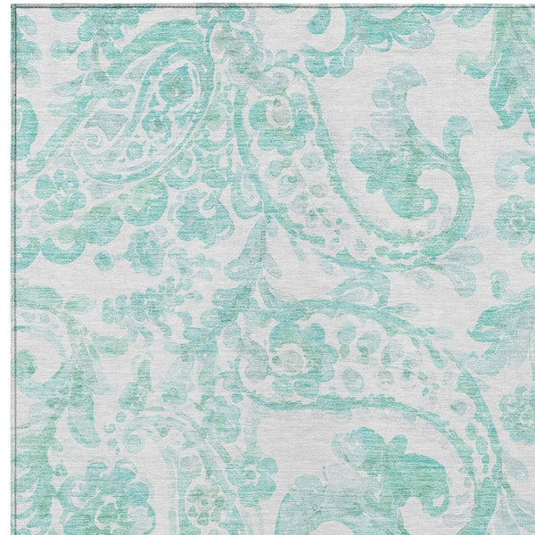 HomeRoots 9' Turquoise and Ivory Paisley Area Rug - Durable, Washable Design for Indoor and Outdoor Spaces 9' X 12' 588670