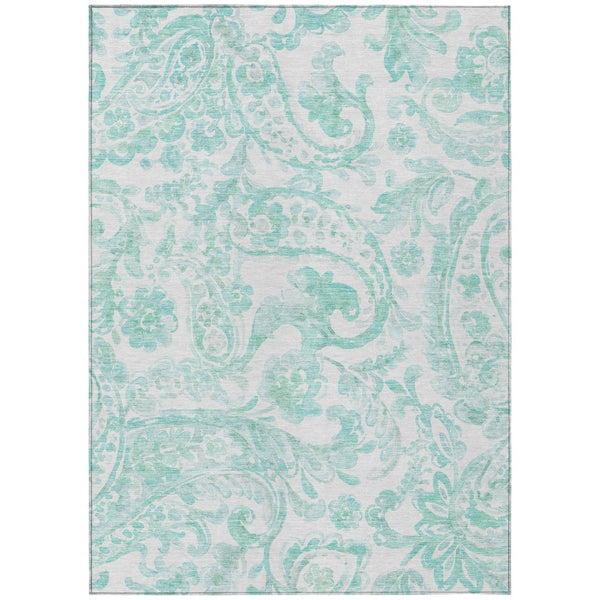 HomeRoots 5' Vibrant Turquoise and Ivory Paisley Area Rug - Durable, Washable Design for Indoor or Outdoor Use 10' X 14' 588671