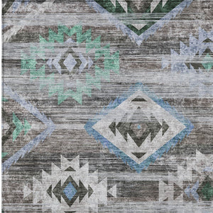 Homeroots 3' Brown Beige And Blue Southwestern Washable Area Rug For Indoor Outdoor Spaces, Durable Design 3' X 5' Polyester 588672