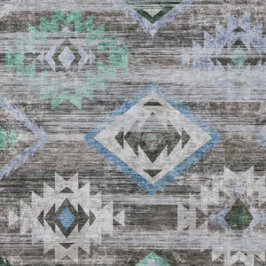 Homeroots 3' Brown Beige And Blue Southwestern Washable Area Rug For Indoor Outdoor Spaces, Durable Design 5' X 8' Polyester 588673