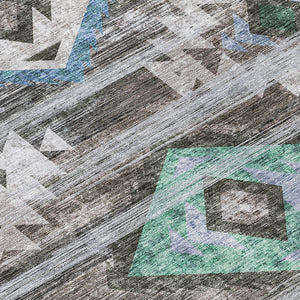 Homeroots 3' Brown Beige And Blue Southwestern Washable Area Rug For Indoor Outdoor Spaces, Durable Design 8' Round Polyester 588674