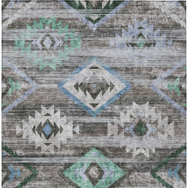 Homeroots 3' Brown Beige And Blue Southwestern Washable Area Rug For Indoor Outdoor Spaces, Durable Design 8' X 10' Polyester 588675