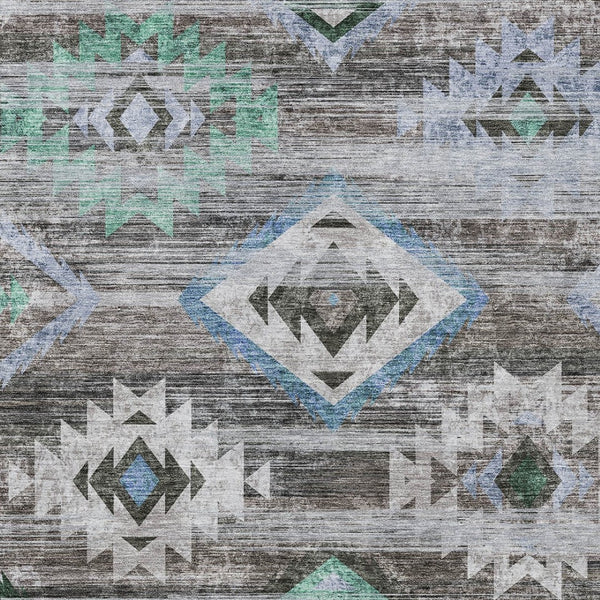 Homeroots 3' Brown Beige And Blue Southwestern Washable Area Rug For Indoor Outdoor Spaces, Durable Design 9' X 12' Polyester 588676
