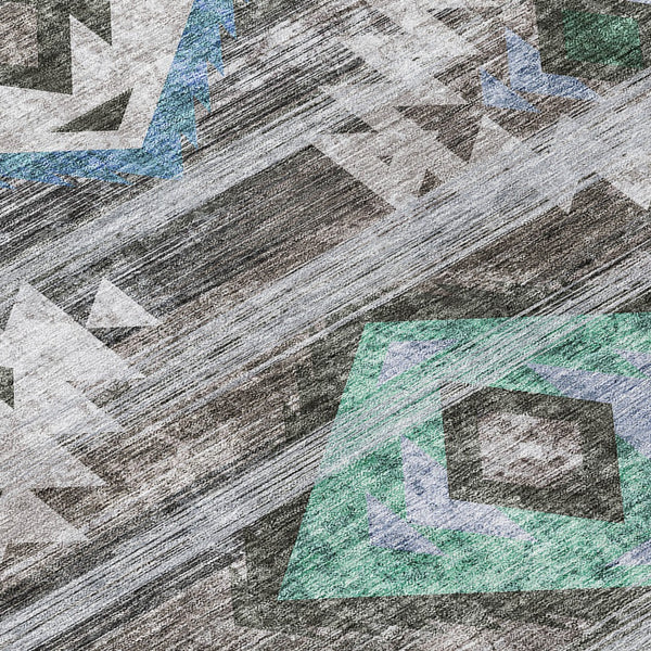 Homeroots 3' Brown Beige And Blue Southwestern Washable Area Rug For Indoor Outdoor Spaces, Durable Design 9' X 12' Polyester 588676