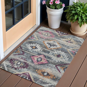Homeroots 3' Brown Beige And Blue Southwestern Washable Area Rug For Indoor Outdoor Spaces, Durable Design 3' X 5' Polyester 588678