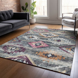 Homeroots 3' Brown Beige And Blue Southwestern Washable Area Rug For Indoor Outdoor Spaces, Durable Design 3' X 5' Polyester 588678