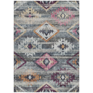 Homeroots 3' Brown Beige And Blue Southwestern Washable Area Rug For Indoor Outdoor Spaces, Durable Design 5' X 8' Polyester 588679