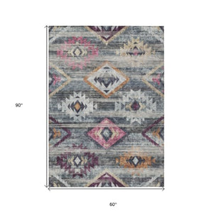 Homeroots 3' Brown Beige And Blue Southwestern Washable Area Rug For Indoor Outdoor Spaces, Durable Design 5' X 8' Polyester 588679