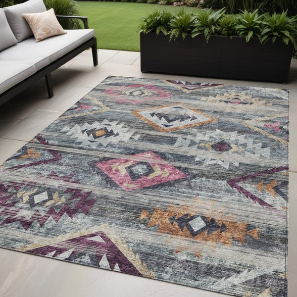 Homeroots 3' Brown Beige And Blue Southwestern Washable Area Rug For Indoor Outdoor Spaces, Durable Design 5' X 8' Polyester 588679