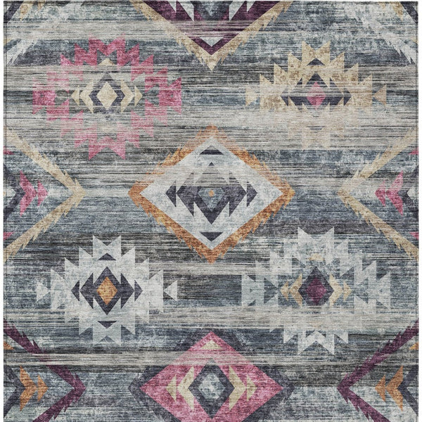 Homeroots 3' Brown Beige And Blue Southwestern Washable Area Rug For Indoor Outdoor Spaces, Durable Design 5' X 8' Polyester 588679