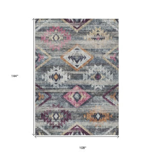 Homeroots 3' Brown Beige And Blue Southwestern Washable Area Rug For Indoor Outdoor Spaces, Durable Design 9' X 12' Polyester 588682