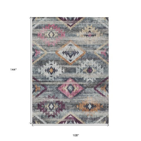 Homeroots 3' Brown Beige And Blue Southwestern Washable Area Rug For Indoor Outdoor Spaces, Durable Design 9' X 12' Polyester 588682