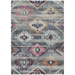 HomeRoots 9' Charcoal and Silver Southwestern Indoor Outdoor Area Rug - Durable, Washable, and Versatile Design 9' X 12' 588682