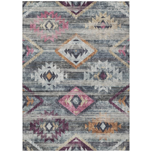 HomeRoots 9' Charcoal and Silver Southwestern Indoor Outdoor Area Rug - Durable, Washable, and Versatile Design 9' X 12' 588682