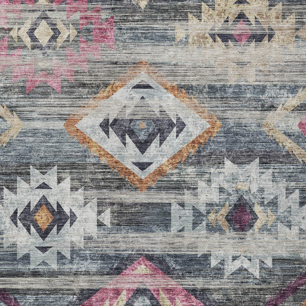 Homeroots 3' Brown Beige And Blue Southwestern Washable Area Rug For Indoor Outdoor Spaces, Durable Design 9' X 12' Polyester 588682