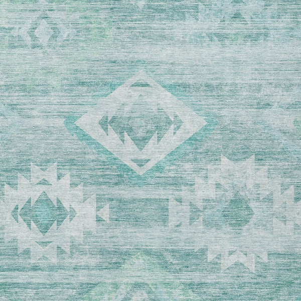 Homeroots 3' Aqua Turquoise Southwestern Area Rug - Stylish Washable Design For Indoor & Outdoor Use 3' X 5' Polyester 588684