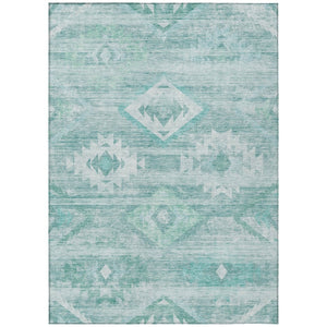 HomeRoots 5' Aqua Turquoise and Ivory Southwestern Area Rug - Durable, Washable Design for Indoor/Outdoor Use 5' X 8' 588685