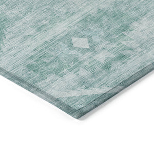 Homeroots 3' Aqua Turquoise Southwestern Area Rug - Stylish Washable Design For Indoor & Outdoor Use 5' X 8' Polyester 588685