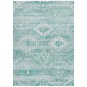 Homeroots 3' Aqua Turquoise Southwestern Area Rug - Stylish Washable Design For Indoor & Outdoor Use 8' X 10' Polyester 588687