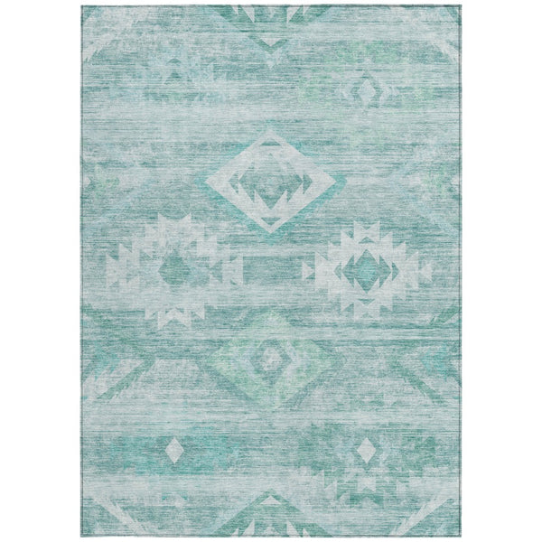 Homeroots 3' Aqua Turquoise Southwestern Area Rug - Stylish Washable Design For Indoor & Outdoor Use 8' X 10' Polyester 588687