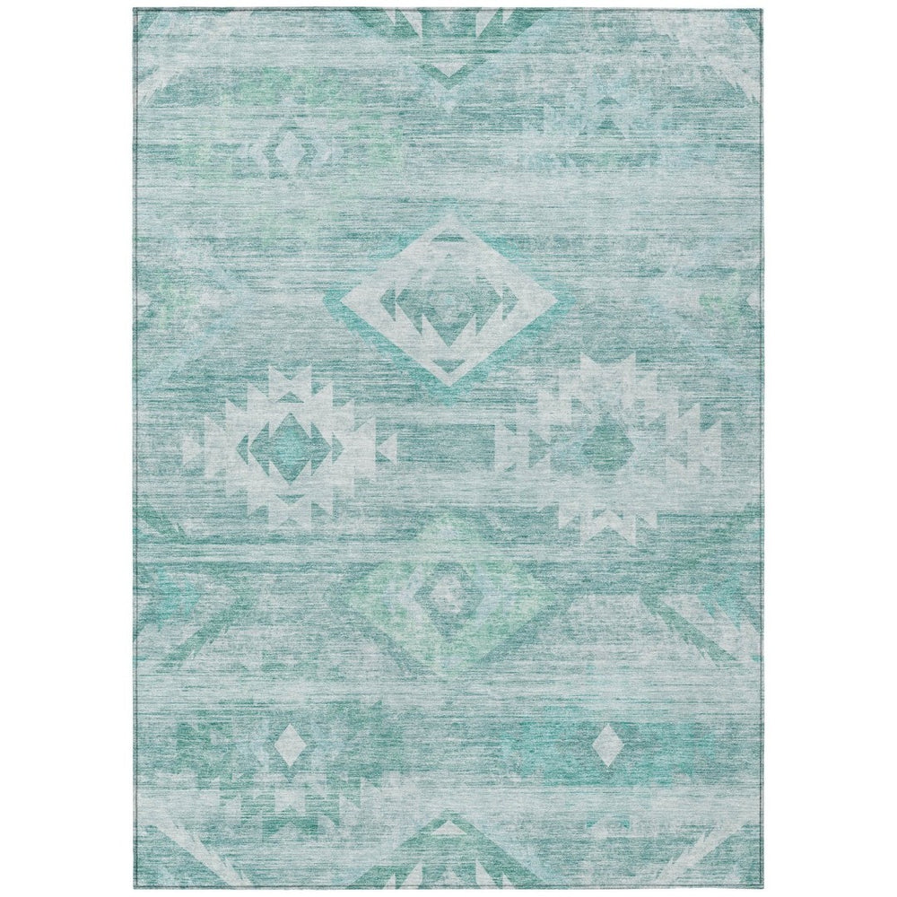 HomeRoots 5' Aqua Turquoise and Ivory Southwestern Area Rug - Durable, Washable Design for Indoor/Outdoor Use 8' X 10' 588687