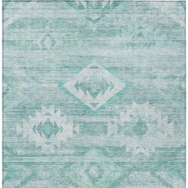Homeroots 3' Aqua Turquoise Southwestern Area Rug - Stylish Washable Design For Indoor & Outdoor Use 9' X 12' Polyester 588688