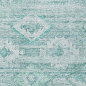 Homeroots 3' Aqua Turquoise Southwestern Area Rug - Stylish Washable Design For Indoor & Outdoor Use 9' X 12' Polyester 588688